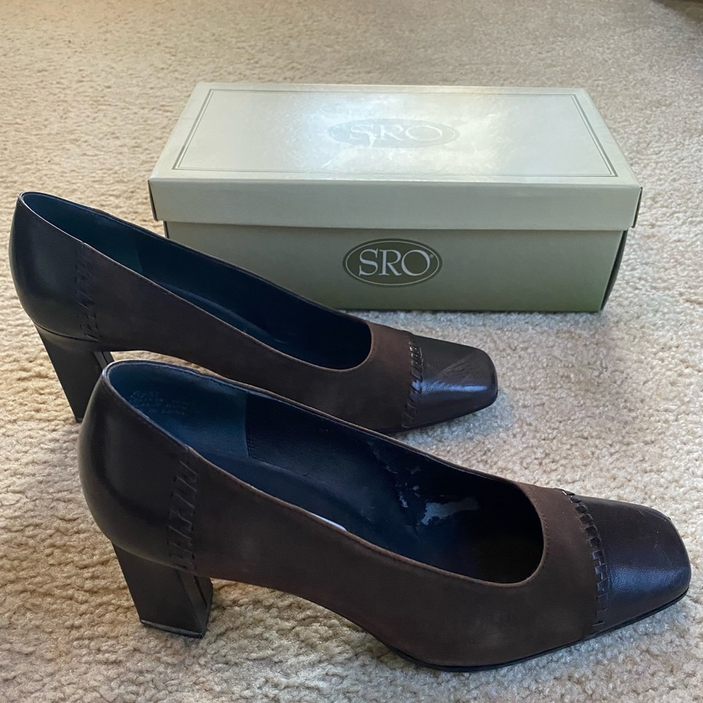 Brown suede and leather heels